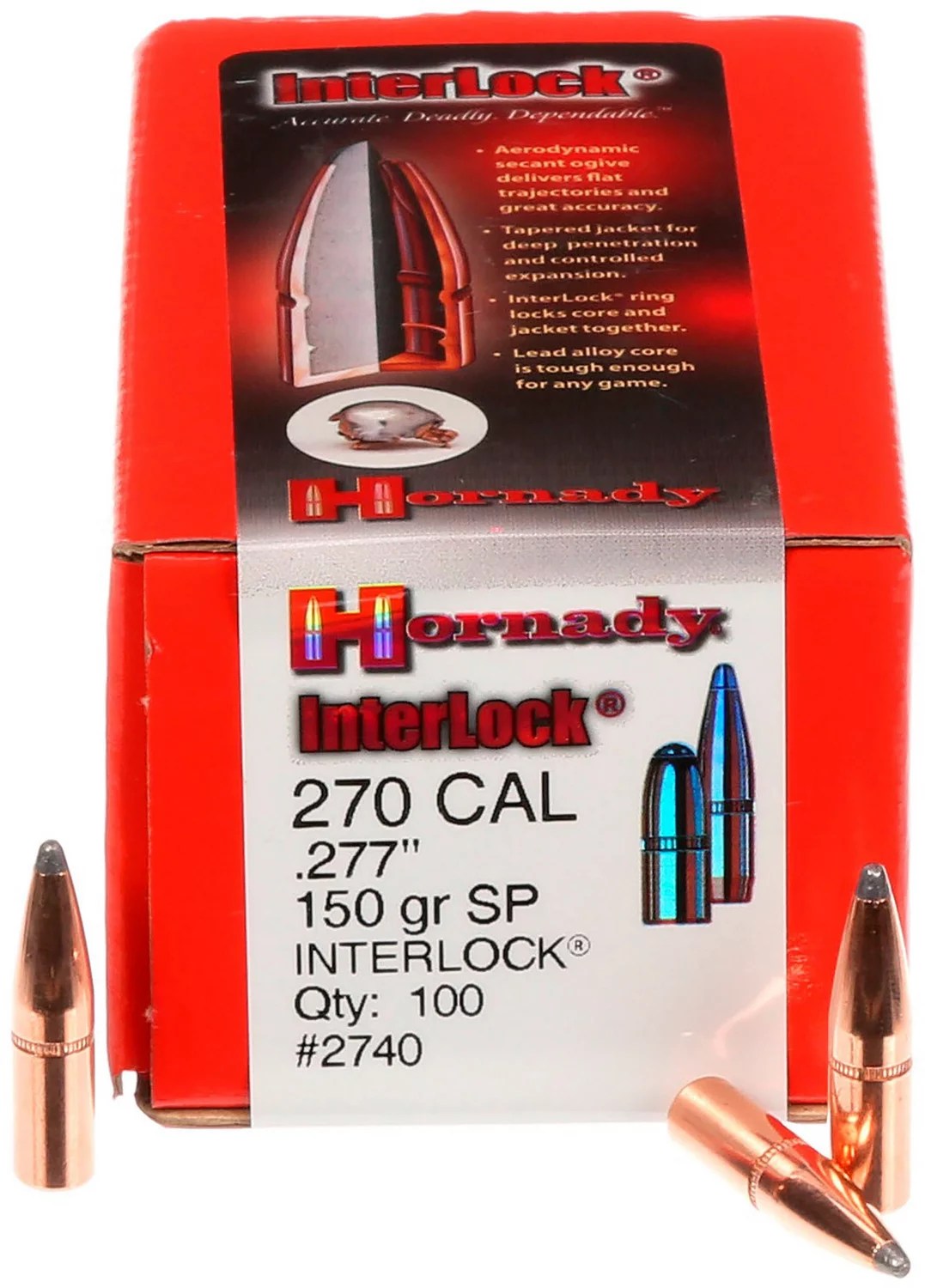 Hornady InterLock 270 Winchester .277 150Grain Reloading Bullets 100