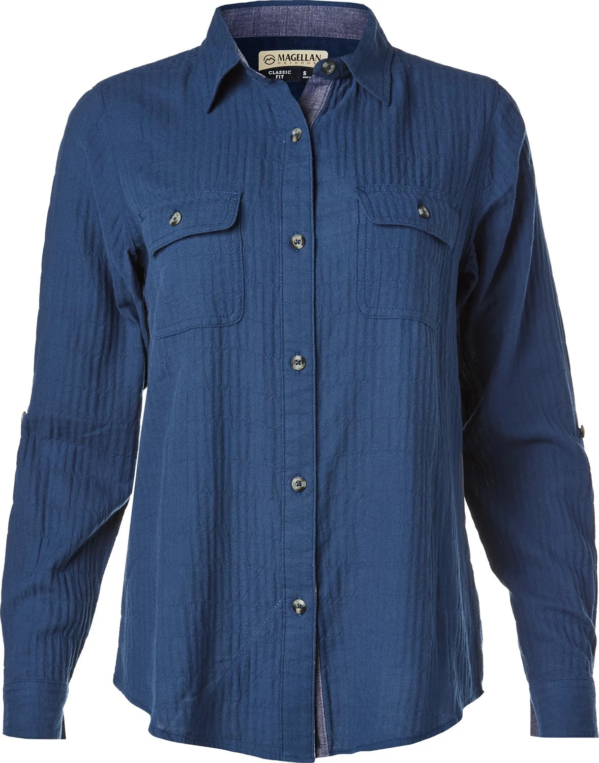 Magellan Outdoors Women's Campfire Crinkle Herringbone Button Down
