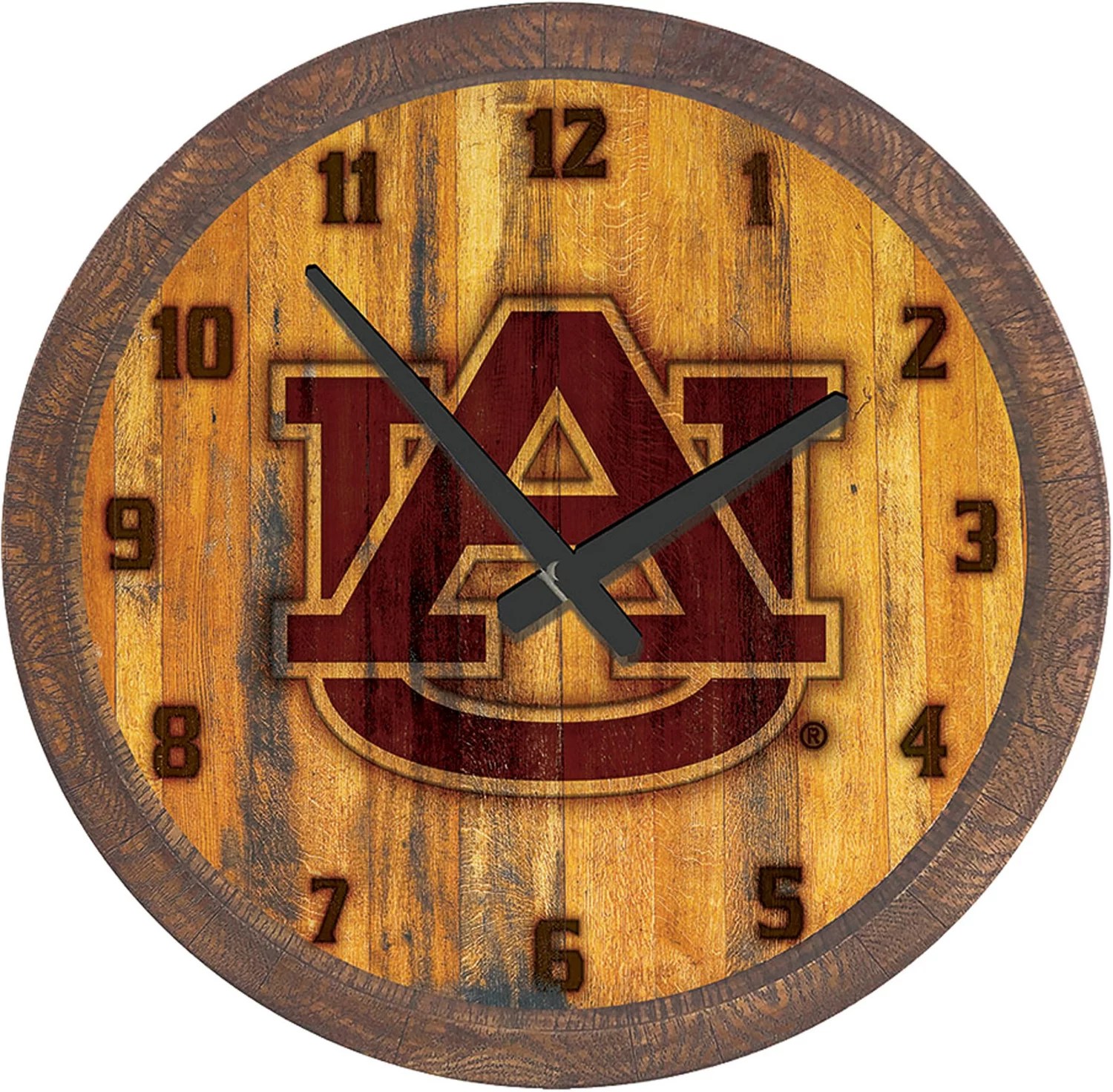 The FanBrand Auburn University Logo Branded Faux Barrel Top Clock