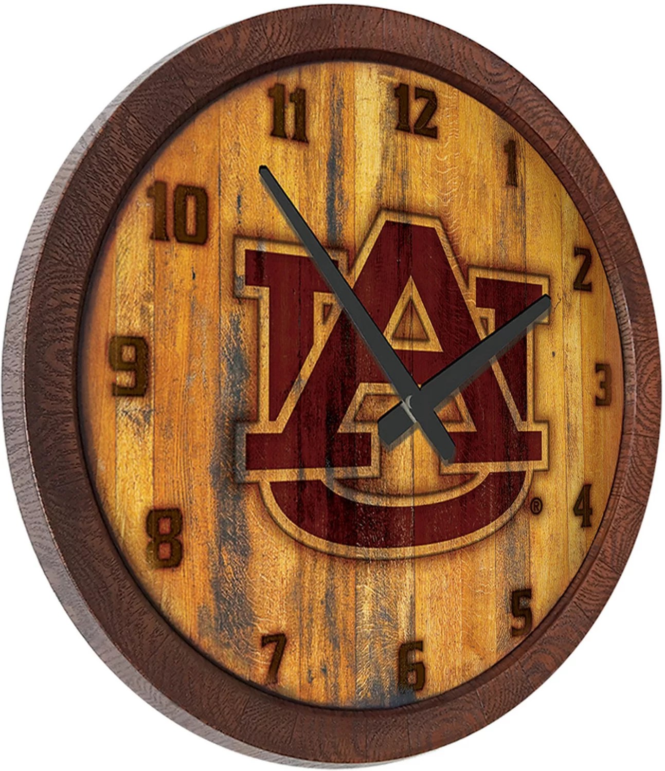 The FanBrand Auburn University Logo Branded Faux Barrel Top Clock