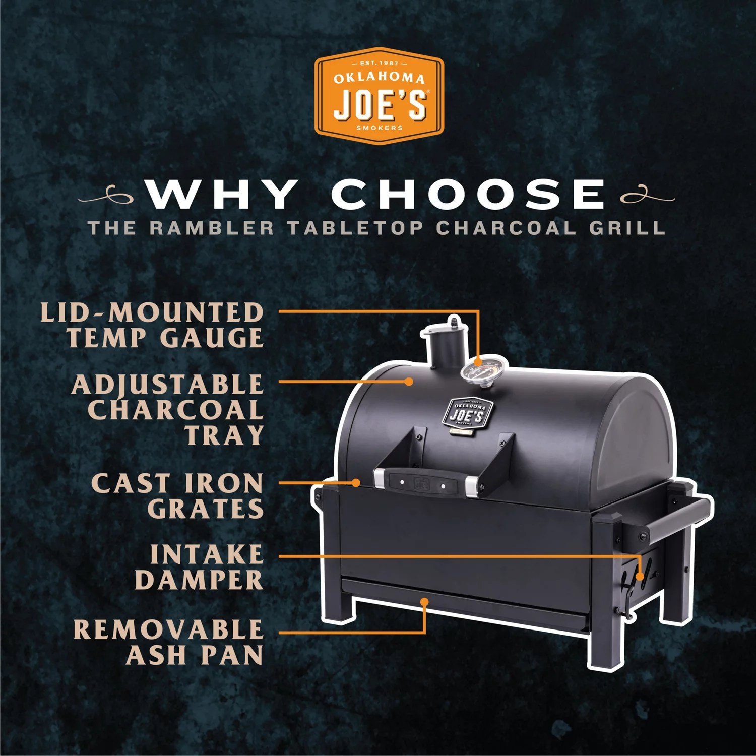 Oklahoma Joe's Rambler Tabletop Charcoal Grill Academy