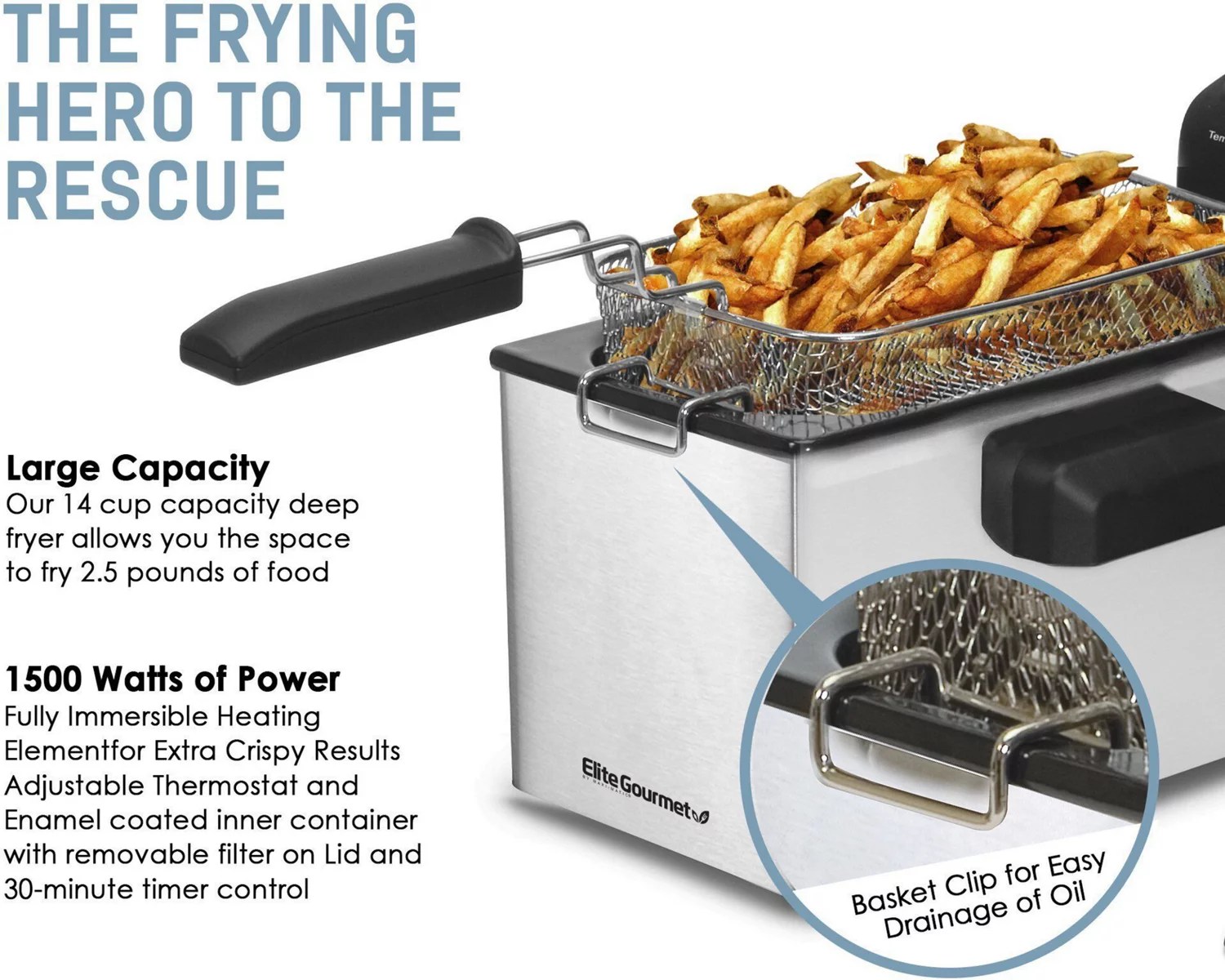 Elite Gourmet 3.5 qt Electric Immersion Deep Fryer with Lid | Academy