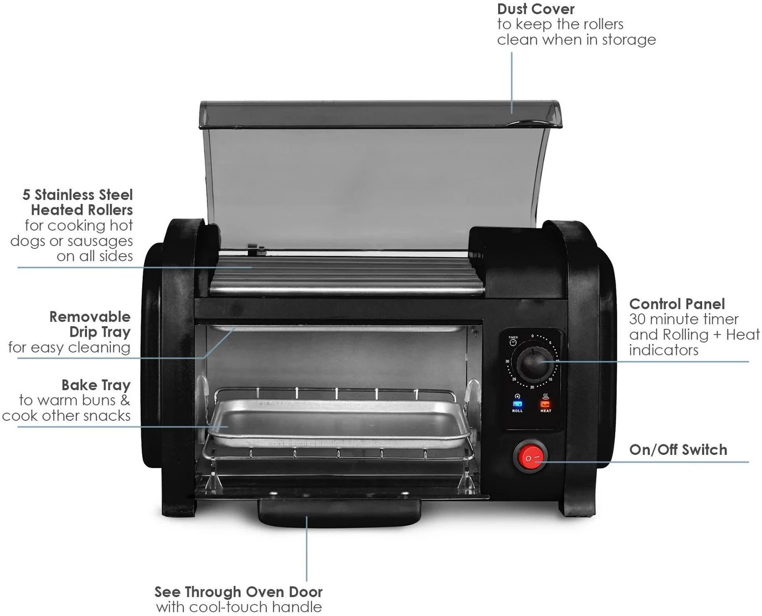Elite Gourmet Hot Dog Roller Toaster Oven and Bun Warmer Academy