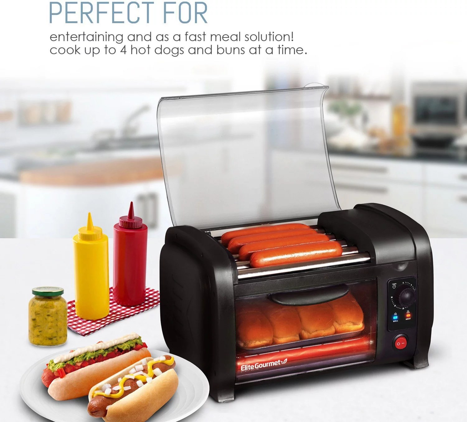 Elite Gourmet Hot Dog Roller Toaster Oven and Bun Warmer Academy