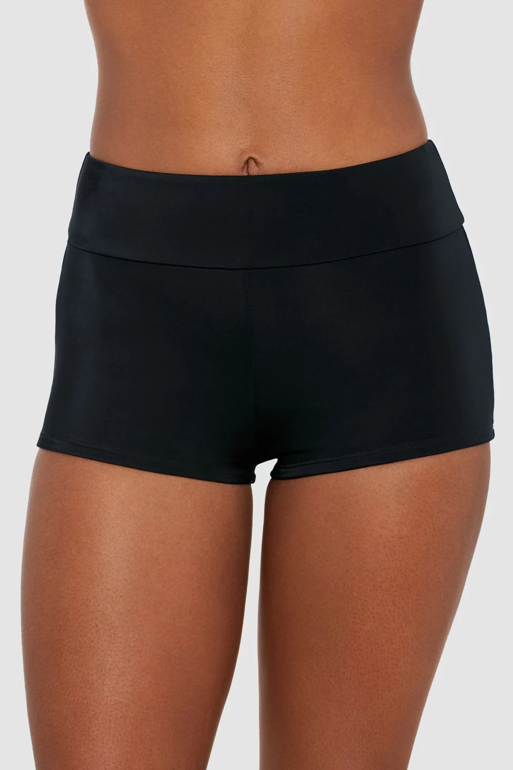 Freely Women's Solid Banded HighWaisted Swim Boy Shorts Academy
