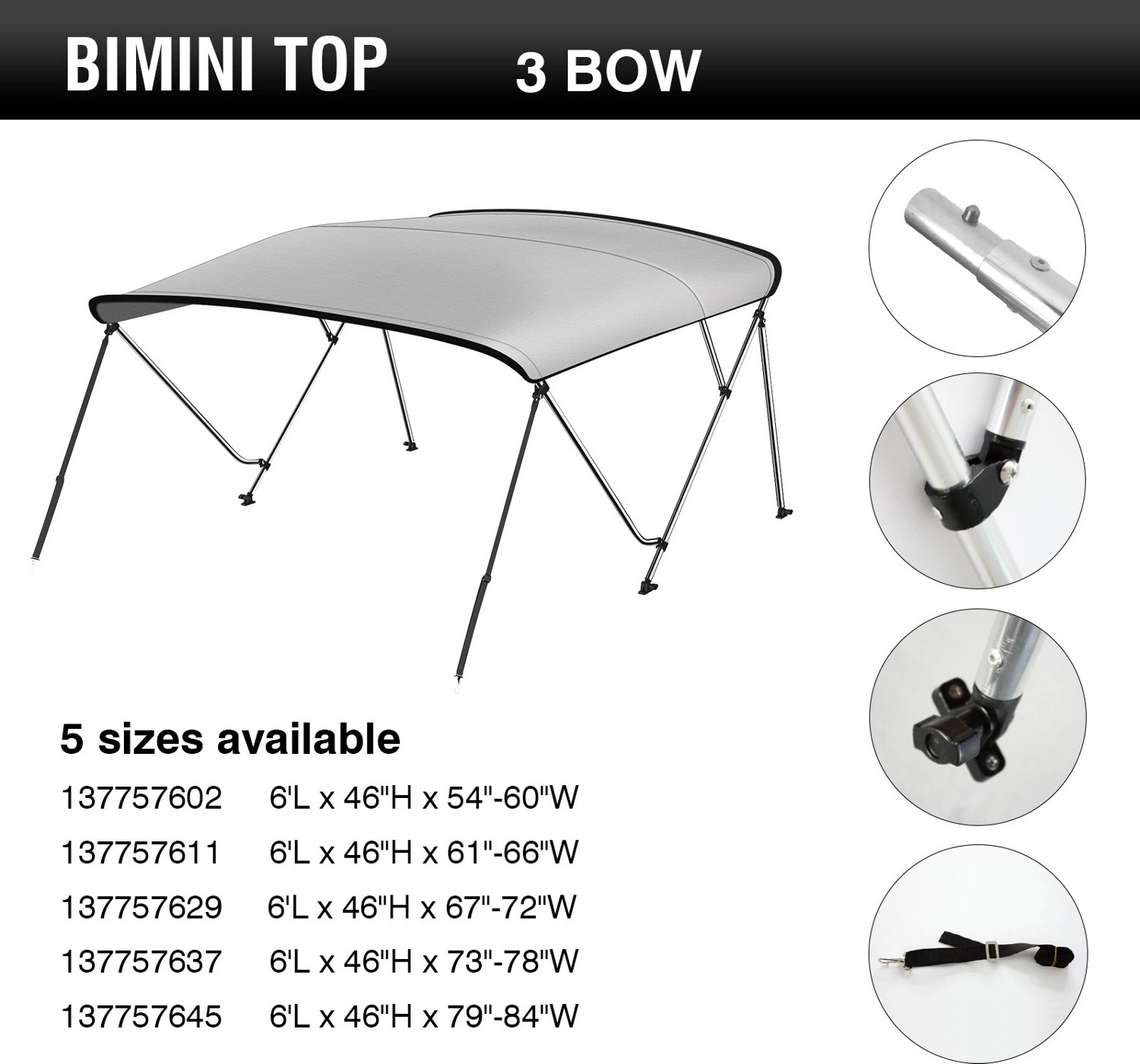 Leader Accessories 3Bow Bimini Top Academy