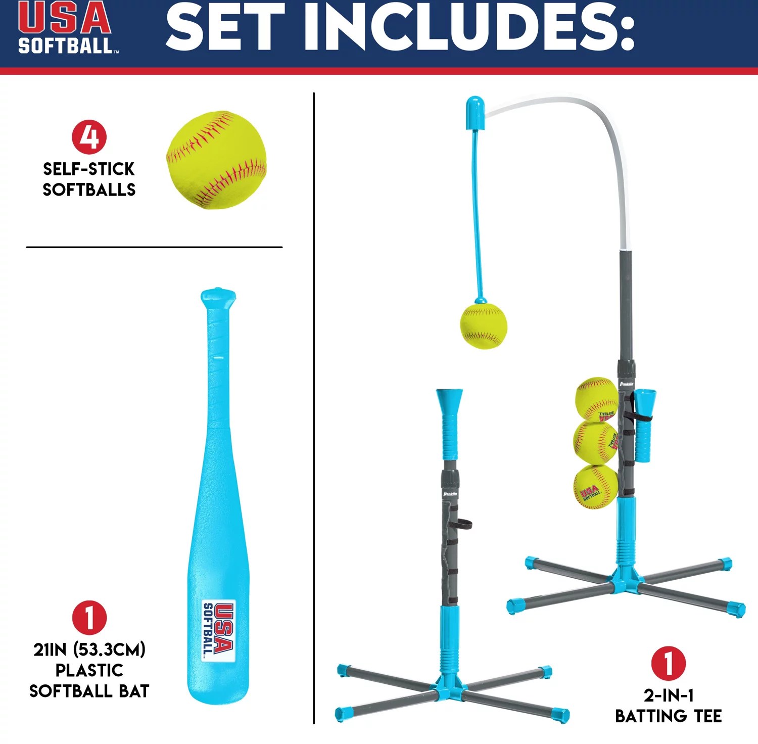 Franklin Kids' USA Softball 2in1 GrowwithMe Batting Tee Academy