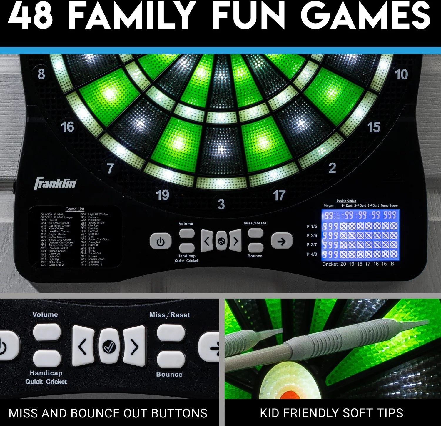 Franklin LightUp Electronic Dart Board Set Academy