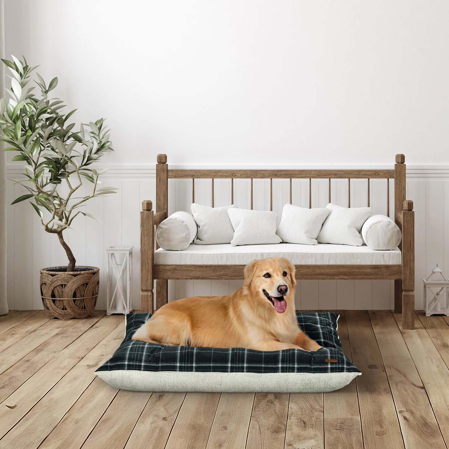 Bark and Slumber Large Reversible Plaid Pillow Dog Bed Academy