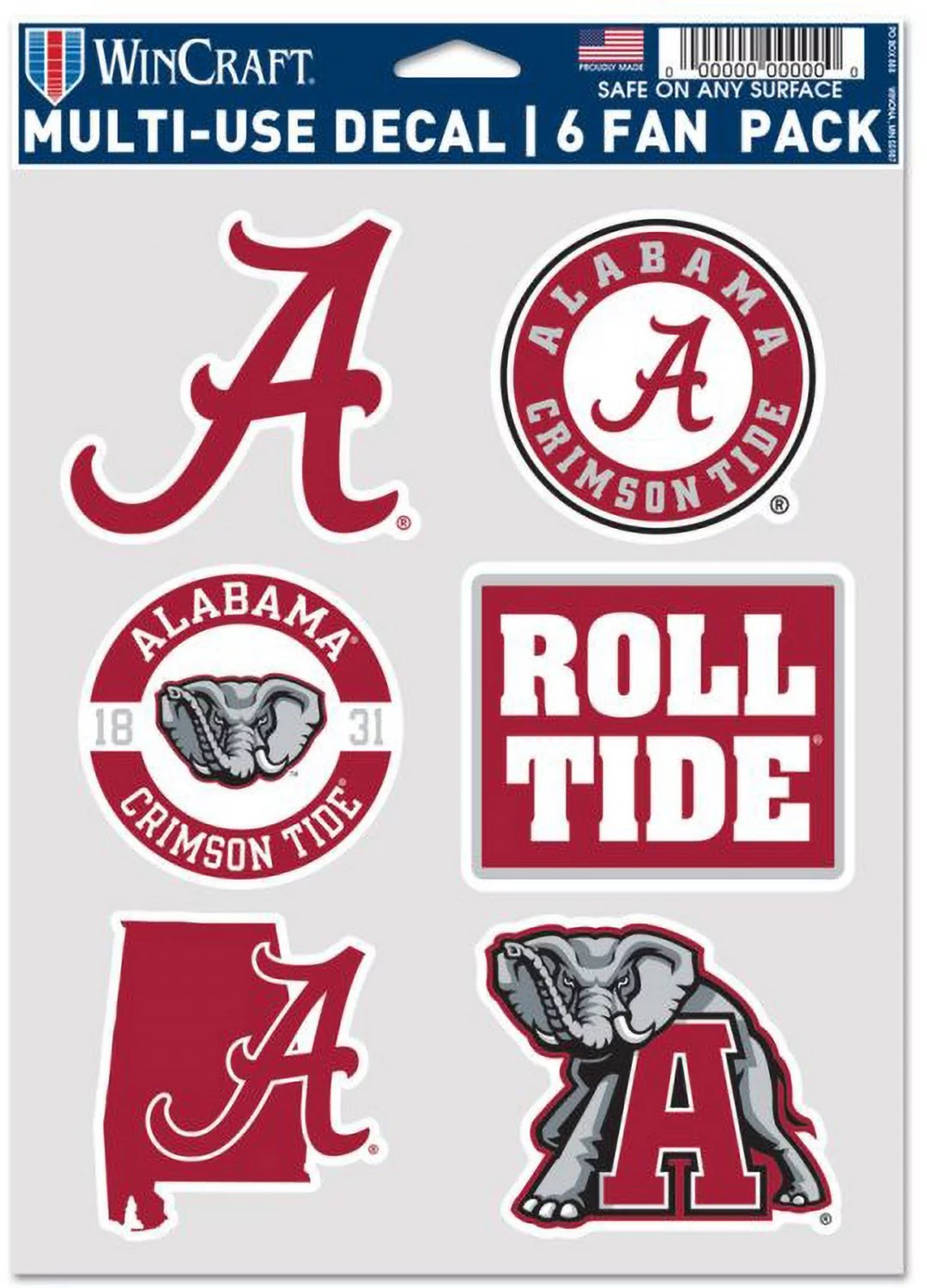 WinCraft University of Alabama MultiUse Decals 6Pack Academy
