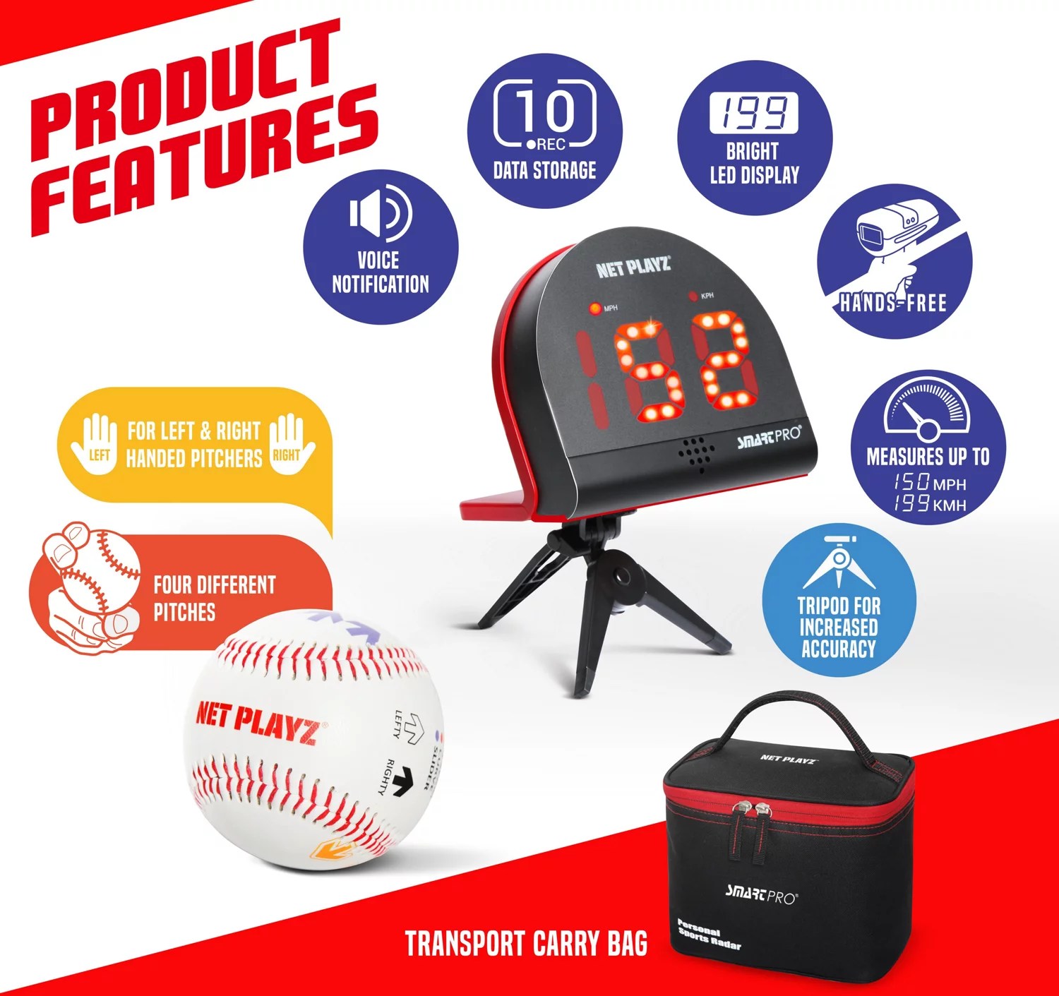 NetPlayz Radar Speed Sensor Detector With Training Ball and Finger