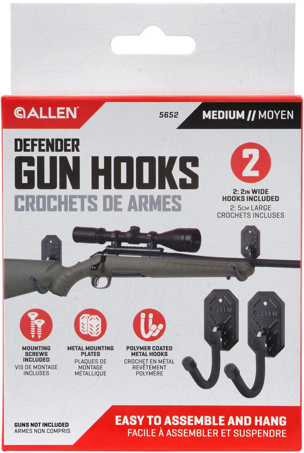 Allen Company Defender Gun Mounting Hooks with Metal Mounting Plate