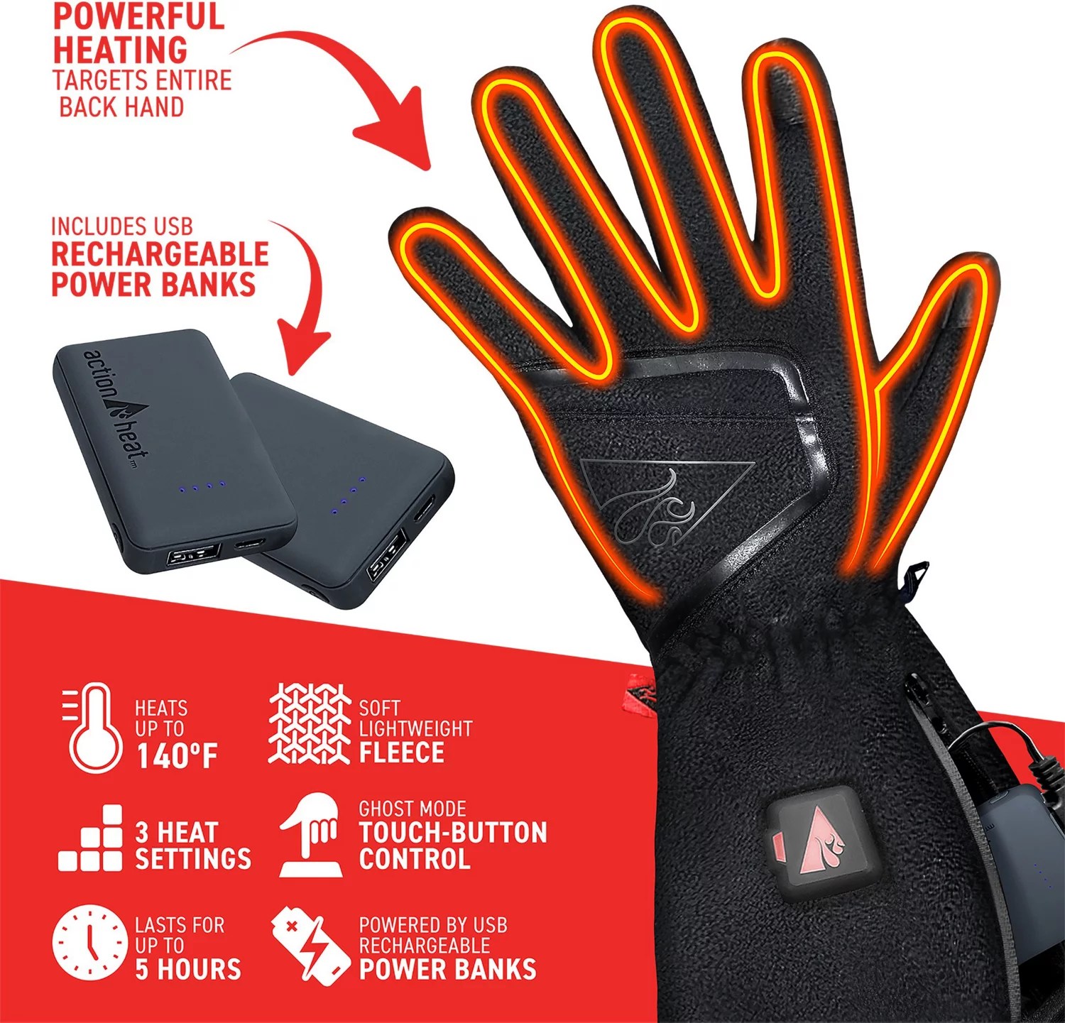 ActionHeat Men's Slim Fit 5 V Heated Fleece Gloves Academy