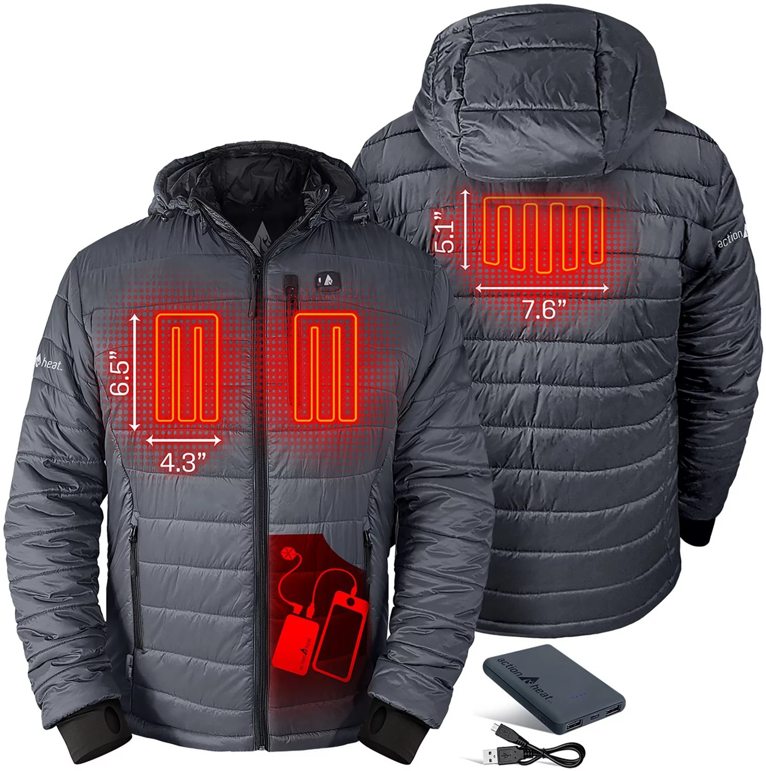 ActionHeat Men's 5V Battery Heated Puffer Jacket with Hood Academy