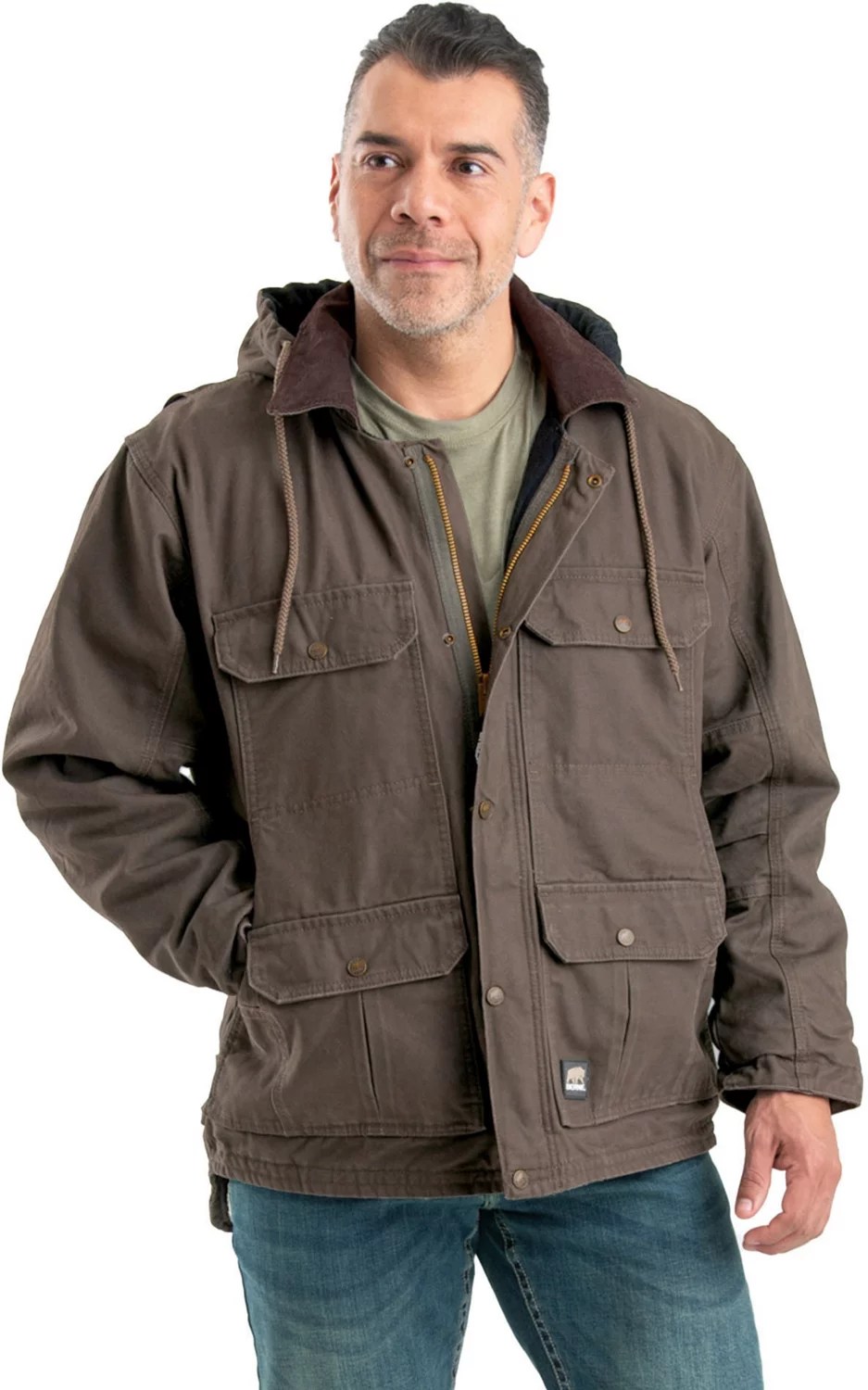 Berne Men's Heartland Washed Duck ZipOff Hooded Coat Academy