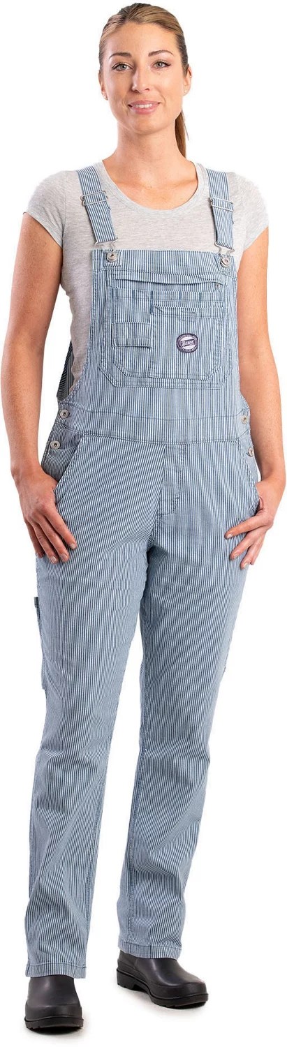 Berne Women's Vintage Washed Flex Hickory Stripe Bib Overall Academy