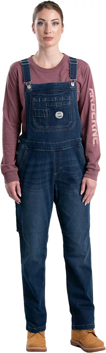 Berne Women's Vintage Washed Flex Denim Bib Overall Academy