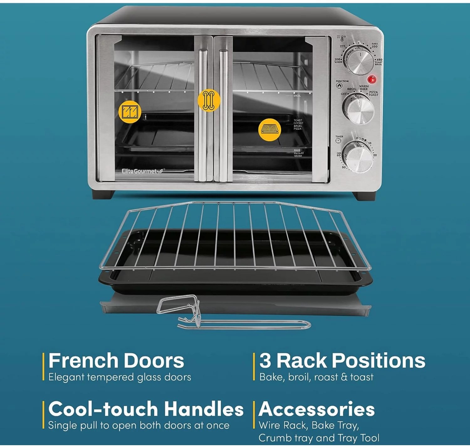 Elite Gourmet Double French Door Toaster Oven Academy