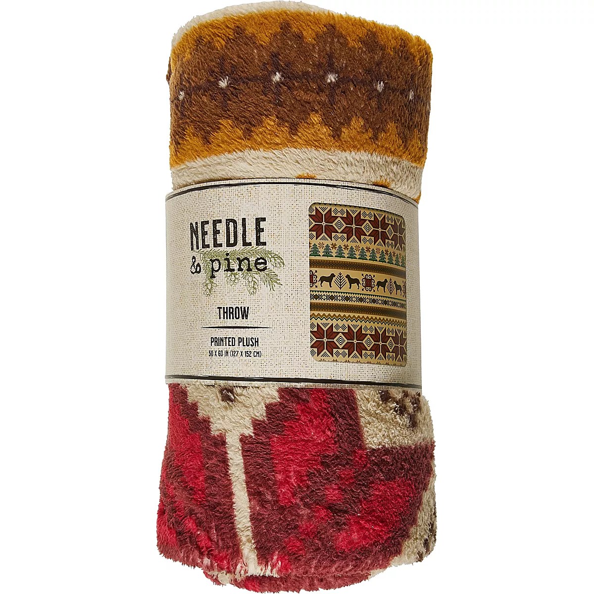 Needle & Pine 50 in x 60 in Brown Printed Coral Fleece Throw Blanket