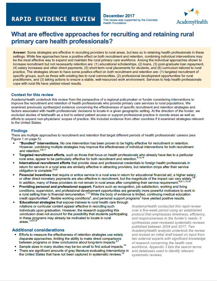 Rapid Evidence Review What are effective approaches for recruiting and