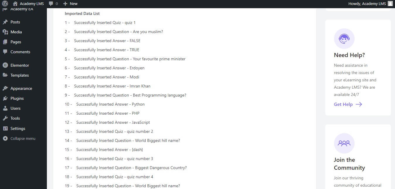 Quiz Export/Import Academy LMS