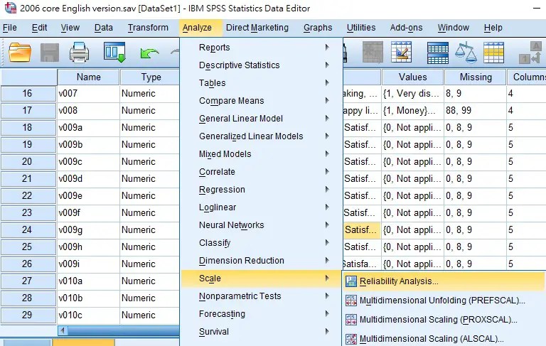 SPSS test reliability using Cronbach's Alpha