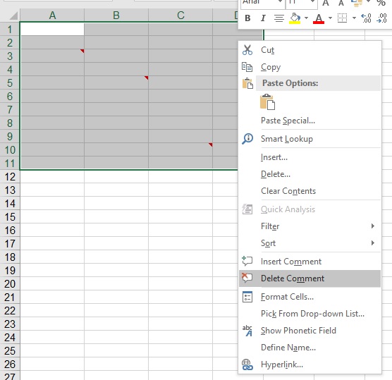 Excel delete all comments in Workbook with and without VBA