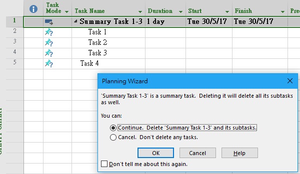 MS Project delete Summary Task without deleting subtasks