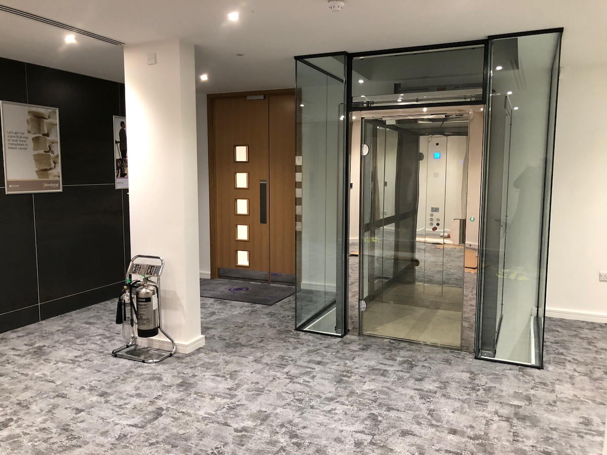 Sovereign House Glass lift in premium Cat A offices in Basildon, Essex