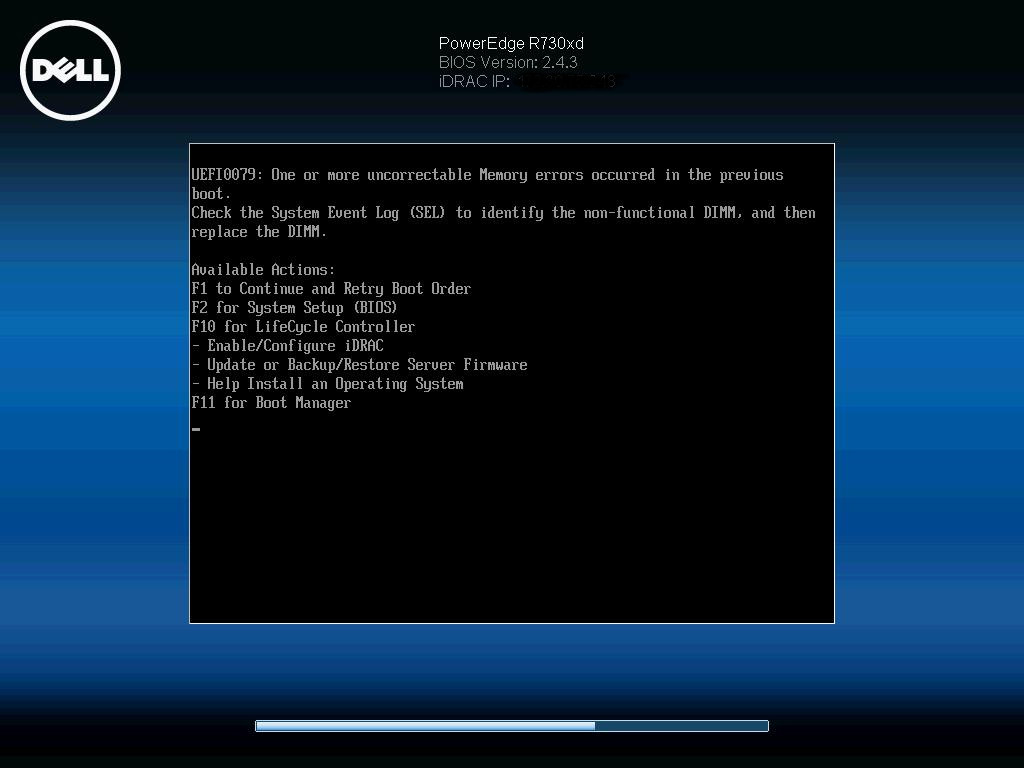 Dell server fails to boot with a message "One or more uncorrectable