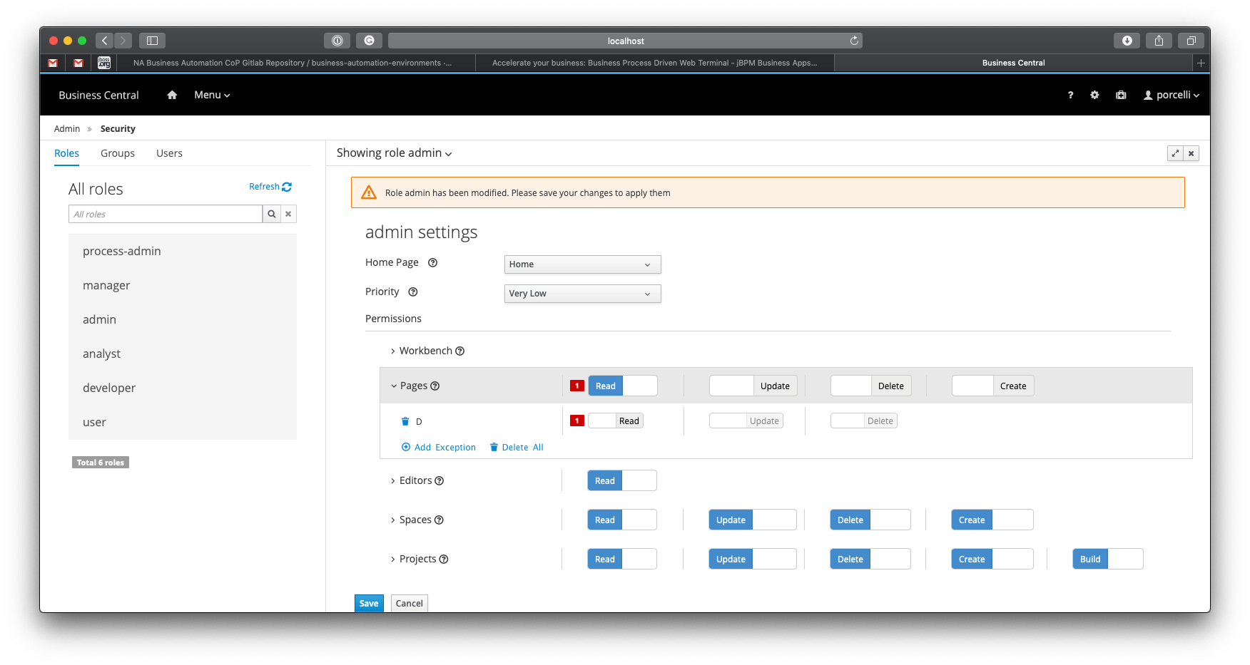 Restrict access to dynamic menues in workbench web frontend Red Hat