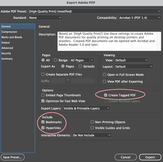 Accessibility at Penn State InDesign Export to Tagged PDF