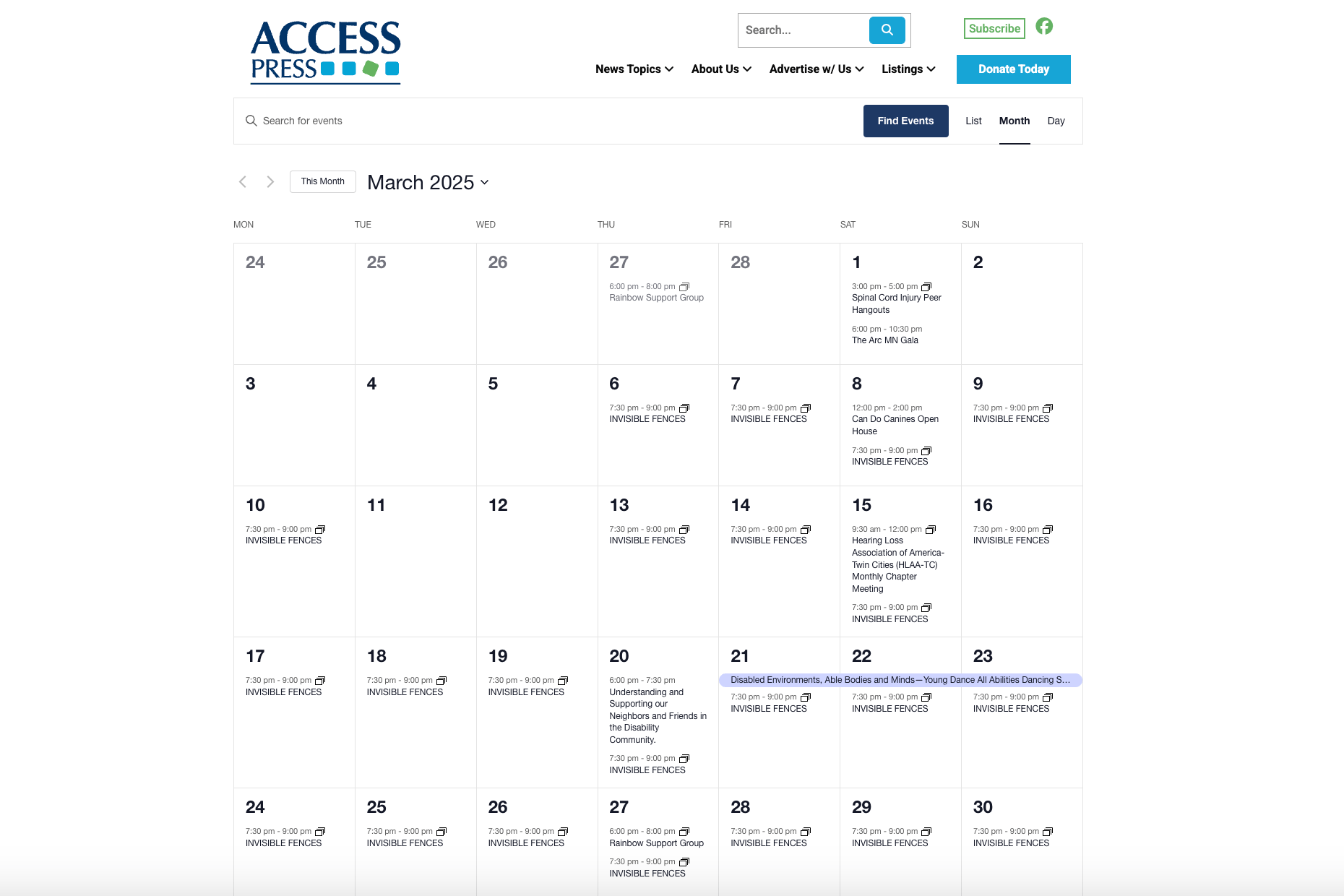 March Events Calendar Access Press