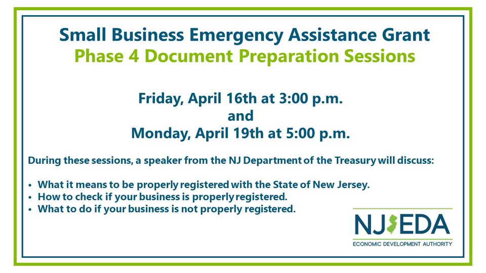 Applying for NJEDA COVID GRANTS? Attend one of the NJEDA’s Phase 4