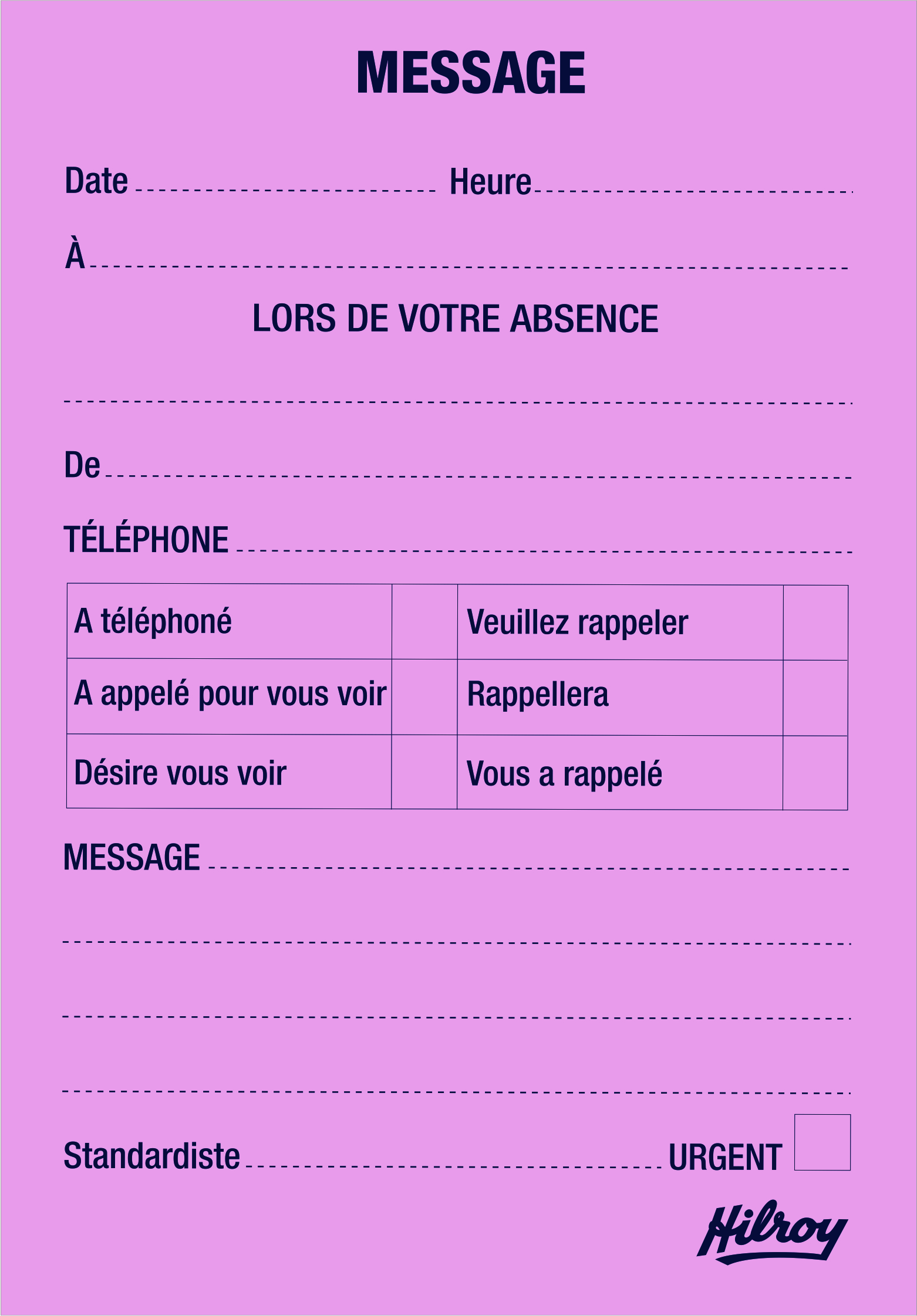 Hilroy Telephone Message Pads (French), 31/2 X 5Inch, 50 Pink Sheets
