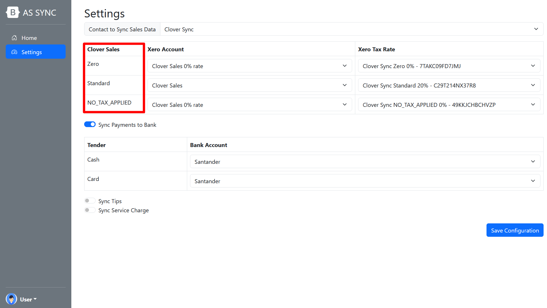 Step 3 Map your Clover fields with Xero Accounting Software Sync