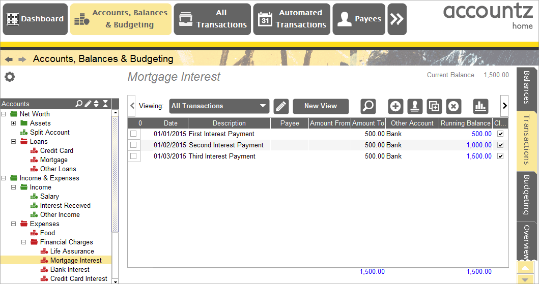 Accountz Mortgage Transactions (Mortgages)