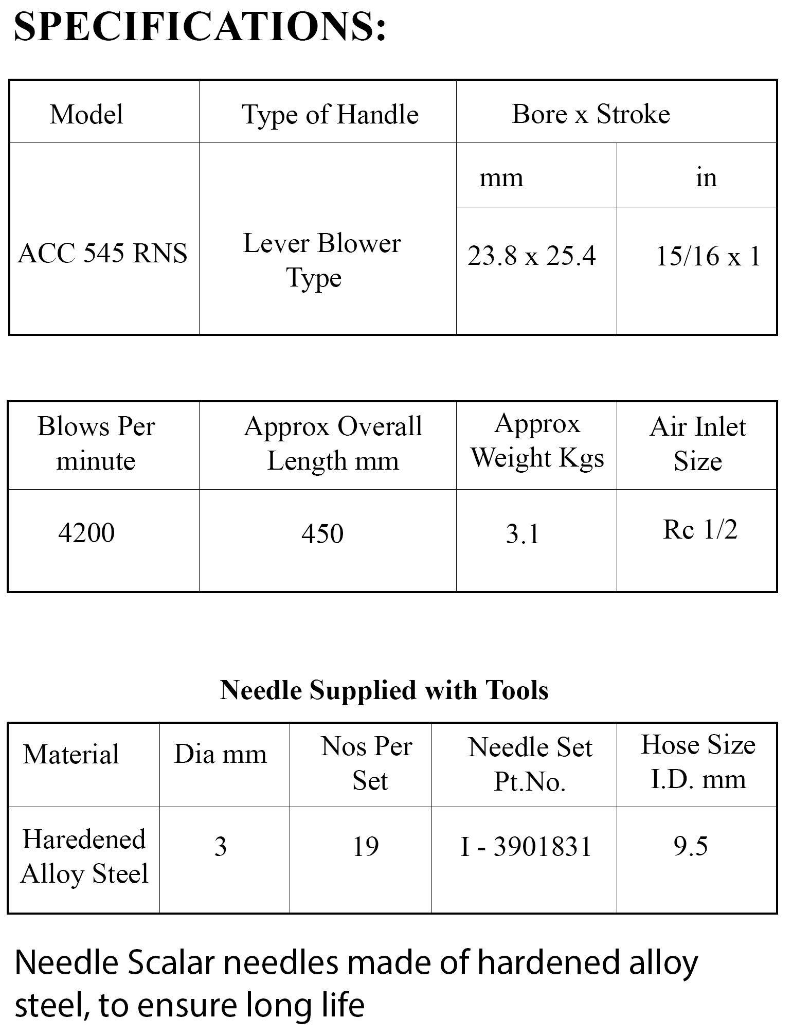 ACC 545 RNS NEEDLE SCALER accurate pneumatic tools