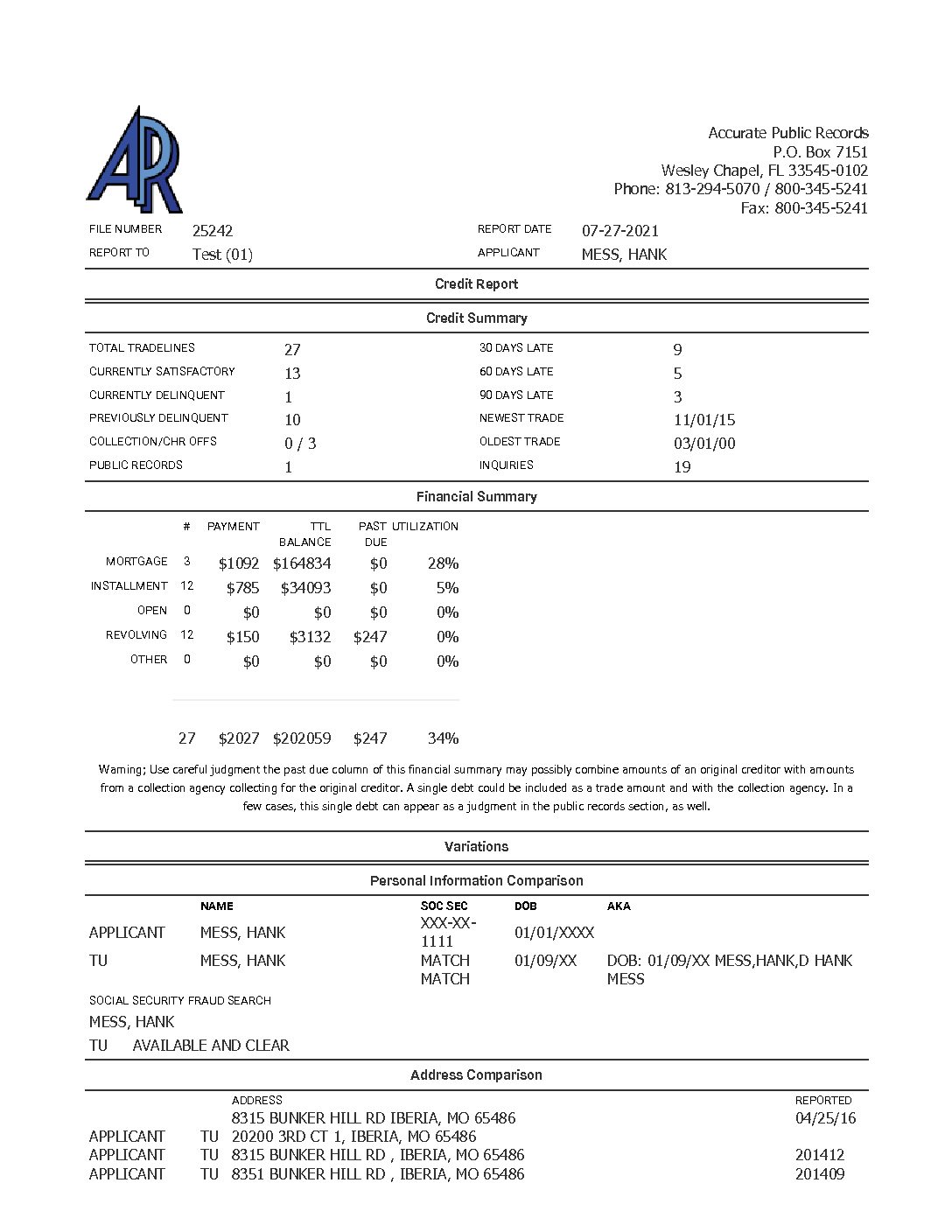 Employment Credit History Report Accurate Public Records