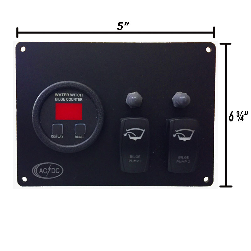 Bilge Pump Panel with Digital Cycle Counter for 2 pump system, Black
