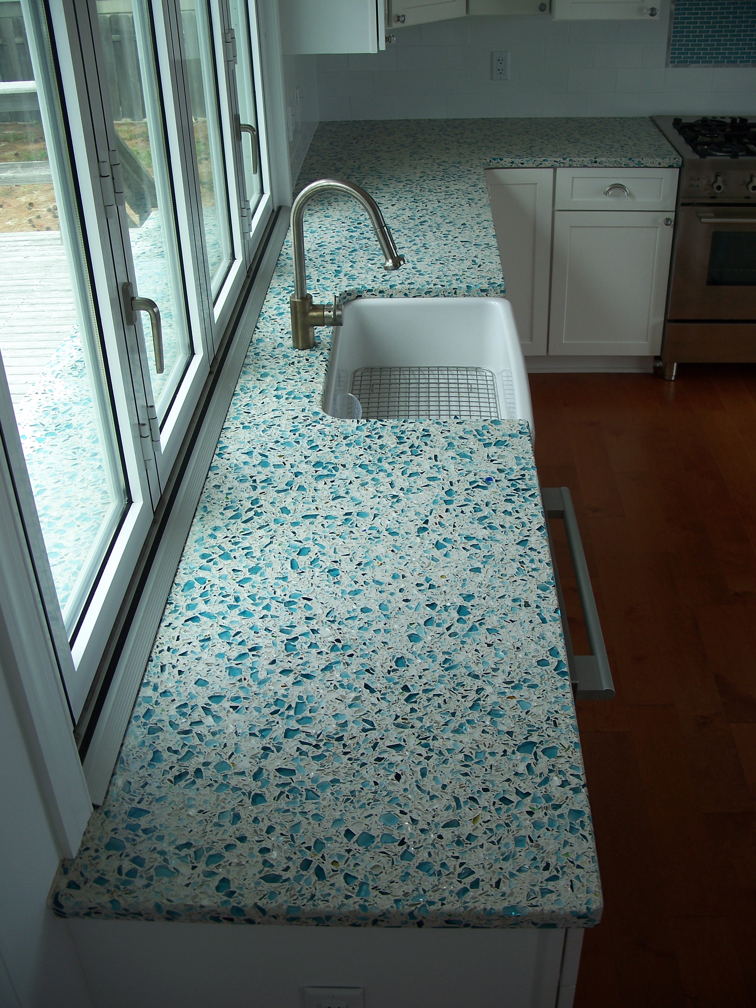 Floating Blue Vetrazzo Recycled Glass and Concrete Countertop New Jersey's leading stone