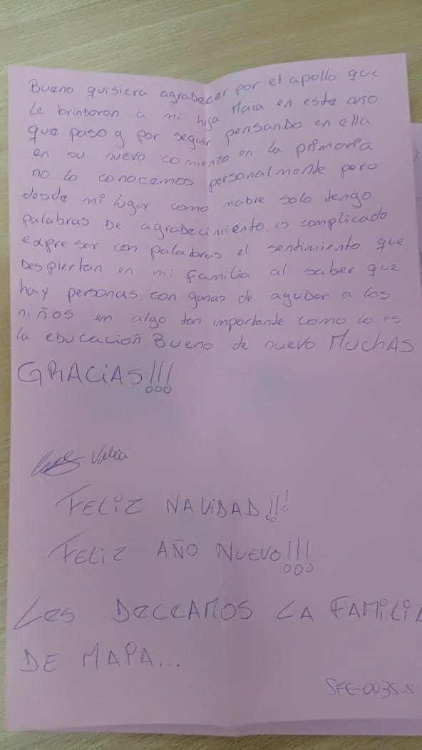 Las cartas, una tradición de fin de año de los Padrinos Solidarios ACDI