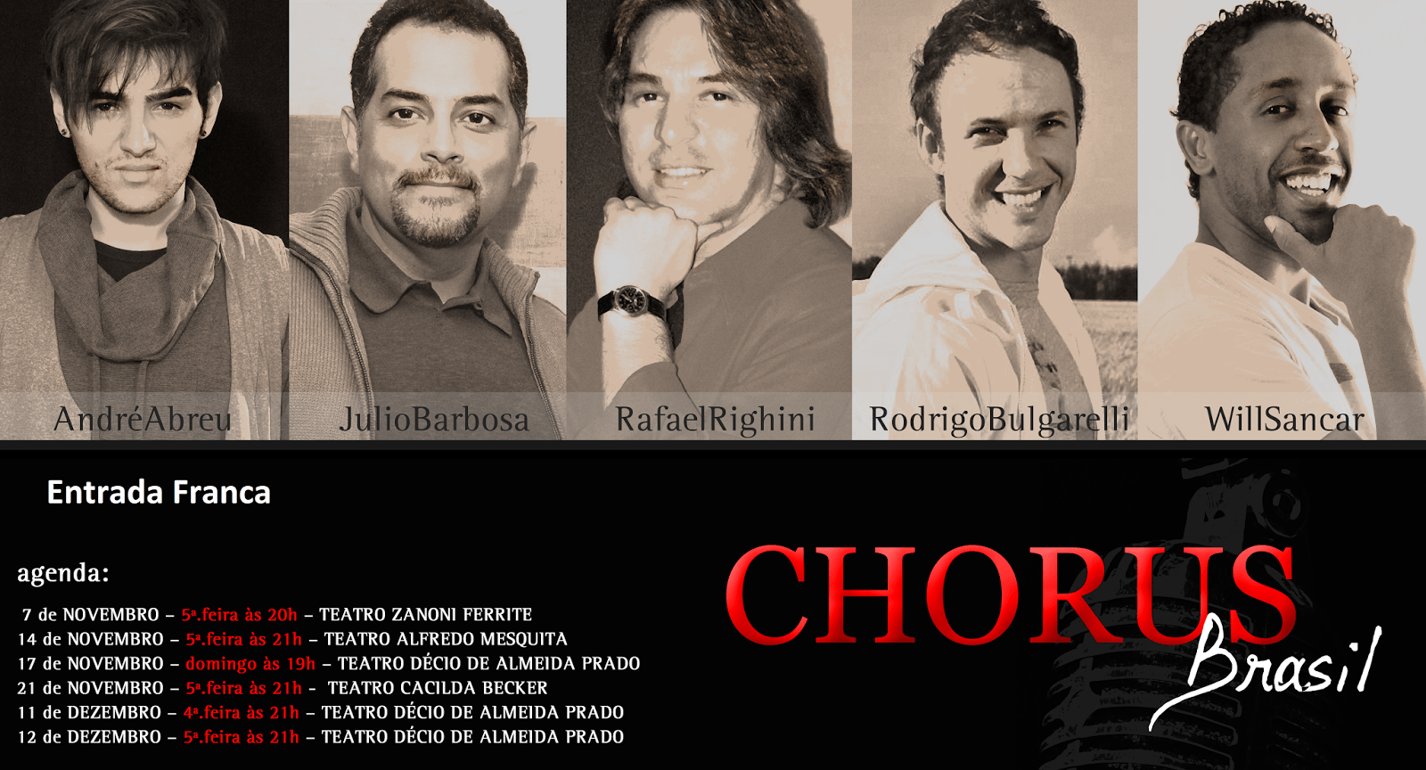 Quinteto Chorus Brasil apresenta show com entrada franca Acesso Cultural