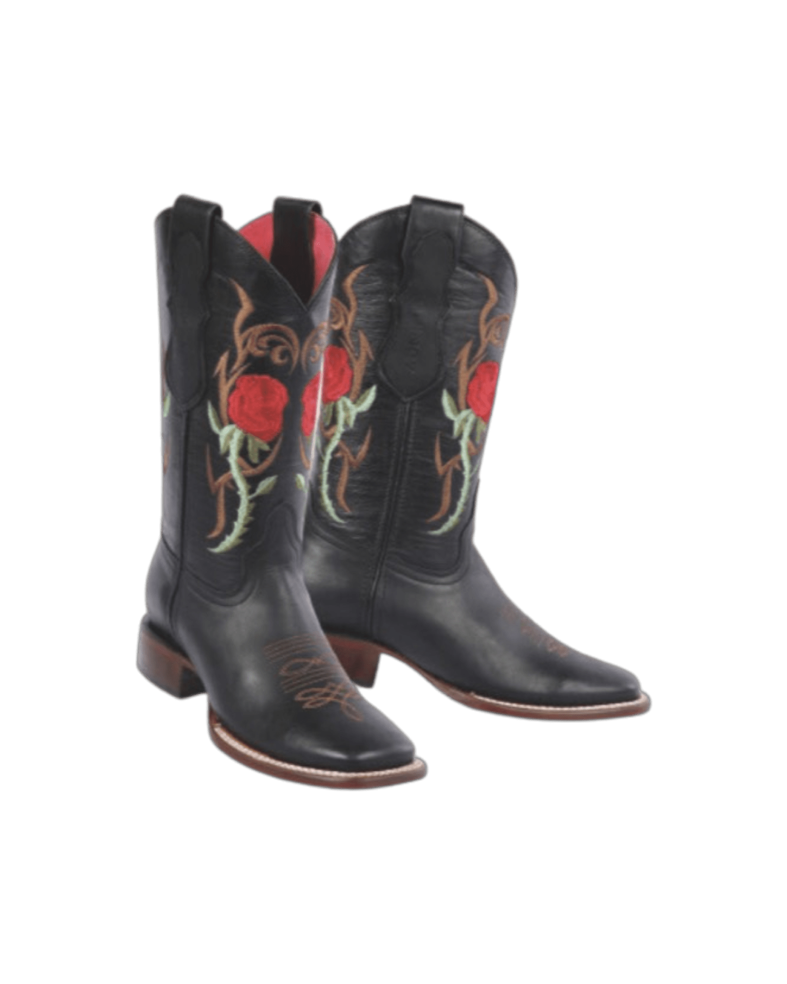 Women's Rose Black Wide Square Toe Leather Boots Aces Western Wear