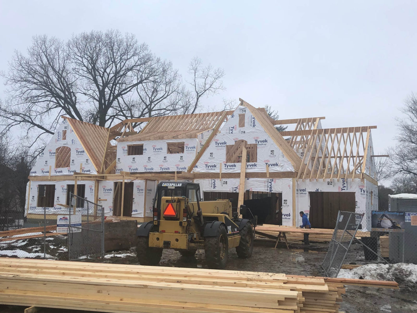 The roof framing at 511 North Branch in Glenview has almost been