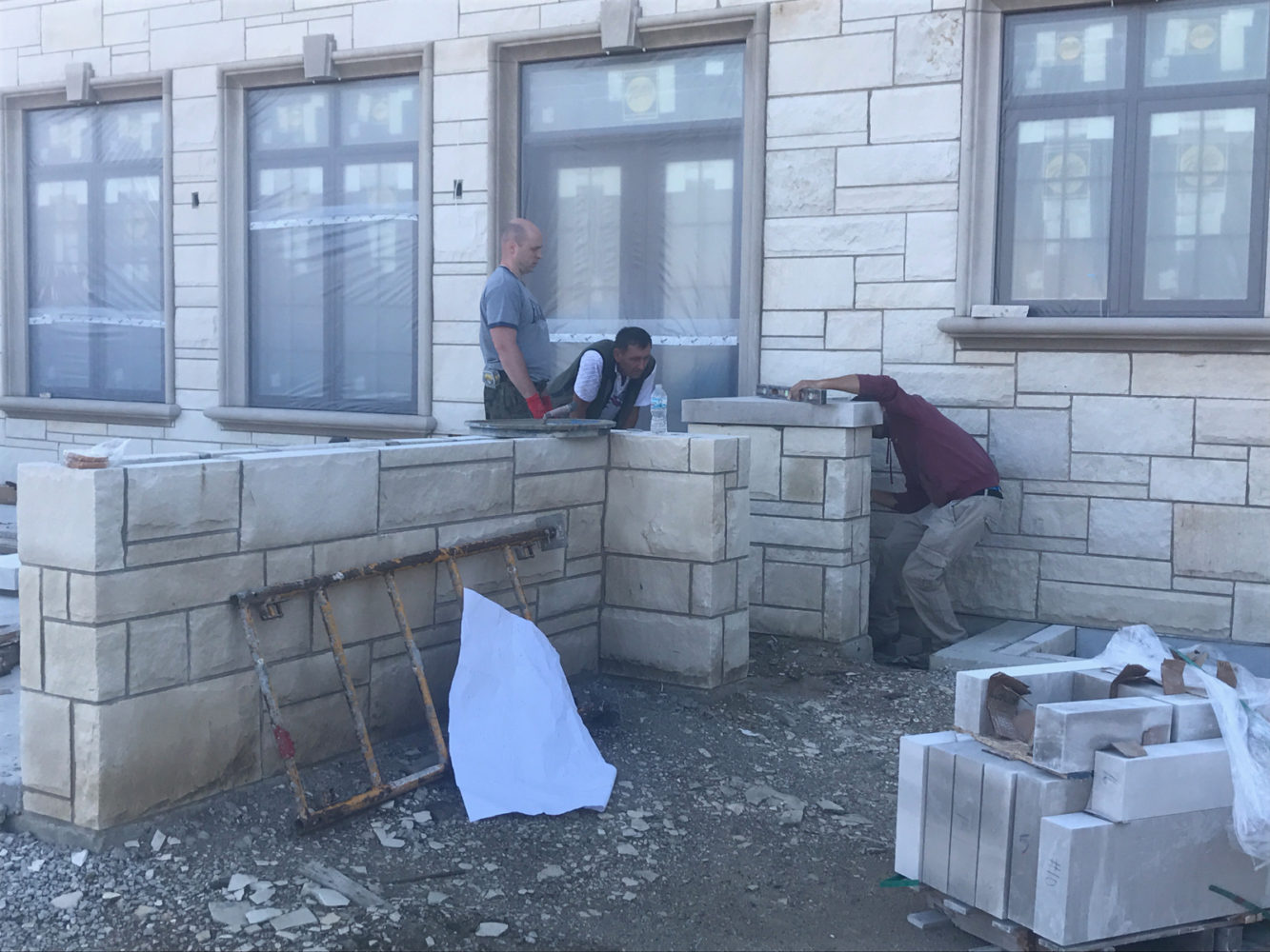 The exterior stonework has been completed at Mango in Morton Grove