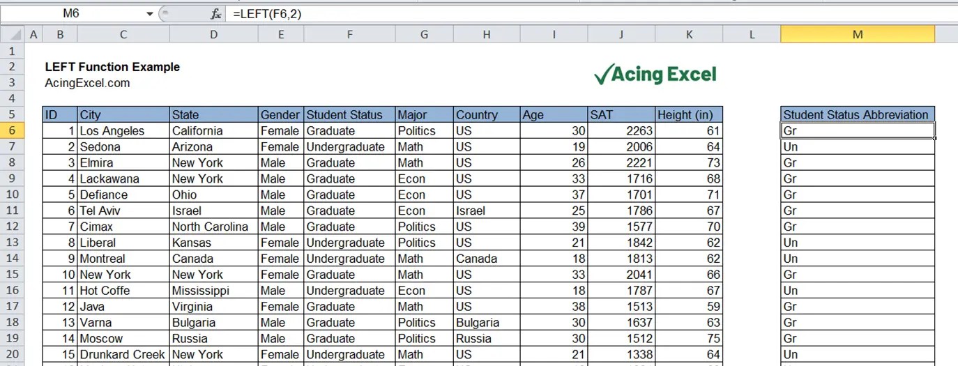 Excel LEFT function Acing Excel