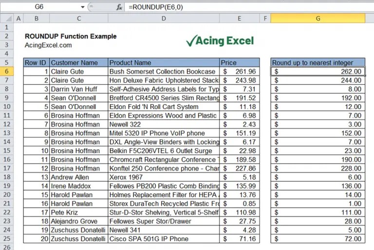 Excel ROUNDUP function Acing Excel