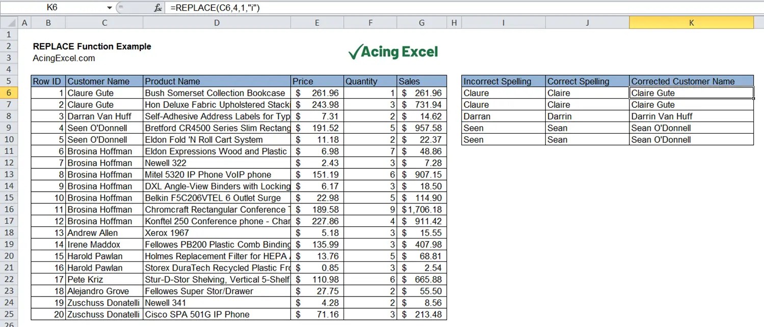 Excel REPLACE function Acing Excel