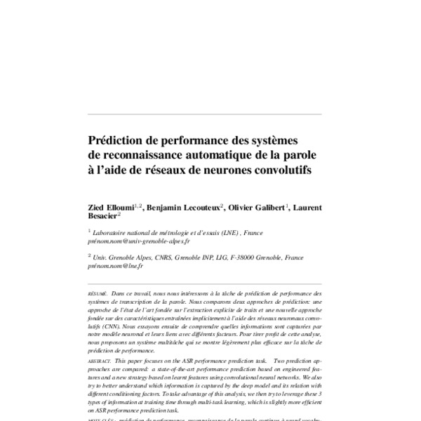 Prédiction de performance des systèmes de reconnaissance automatique de